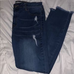 High waisted distressed skinny jeans
